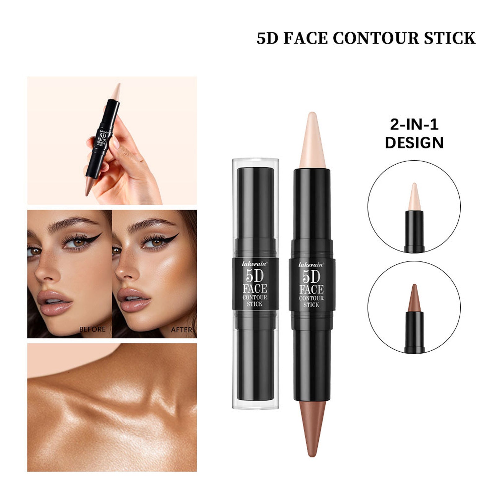 3 PCs Lipstick Lip Liner Eyeliner Highlight Contour Stick Suit 5D Face Makeup Set Suit - Fiti beautyLip careCJYD231858902BY