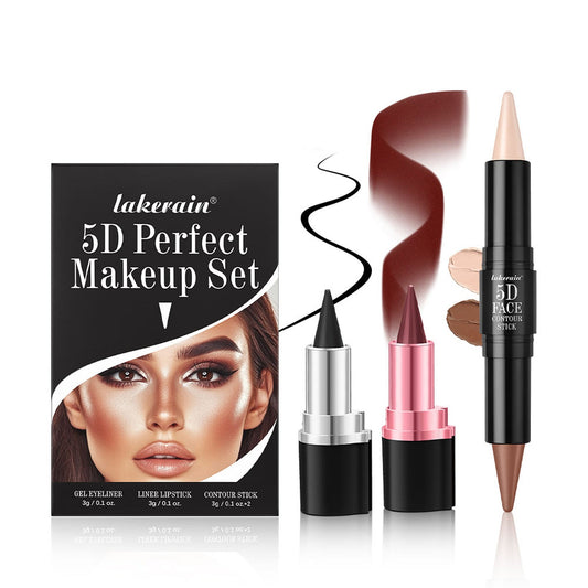 3 PCs Lipstick Lip Liner Eyeliner Highlight Contour Stick Suit 5D Face Makeup Set Suit - Fiti beautyLip careCJYD231858902BY